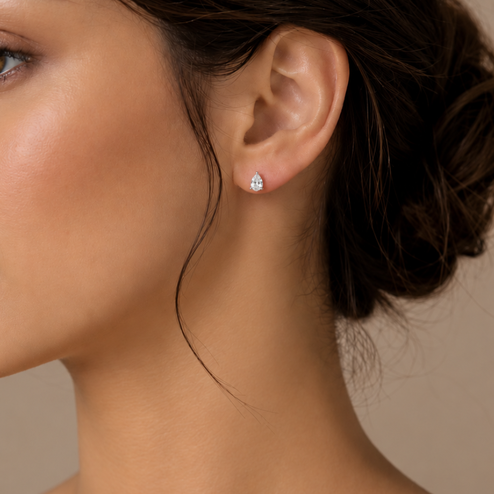 1 Carat Total Weight Pear-Shaped Lab-Grown Diamond Stud Earrings in 14K White Gold