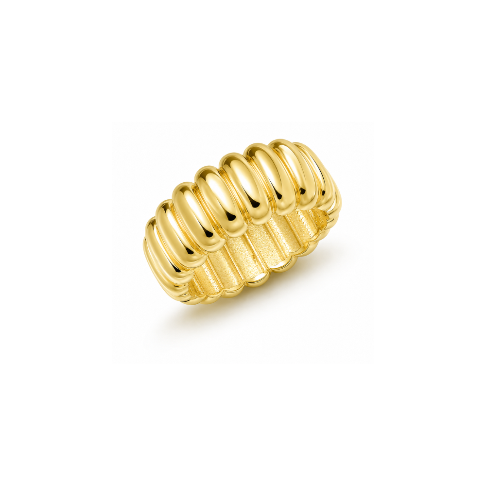 ribbed gold ring with polished finish