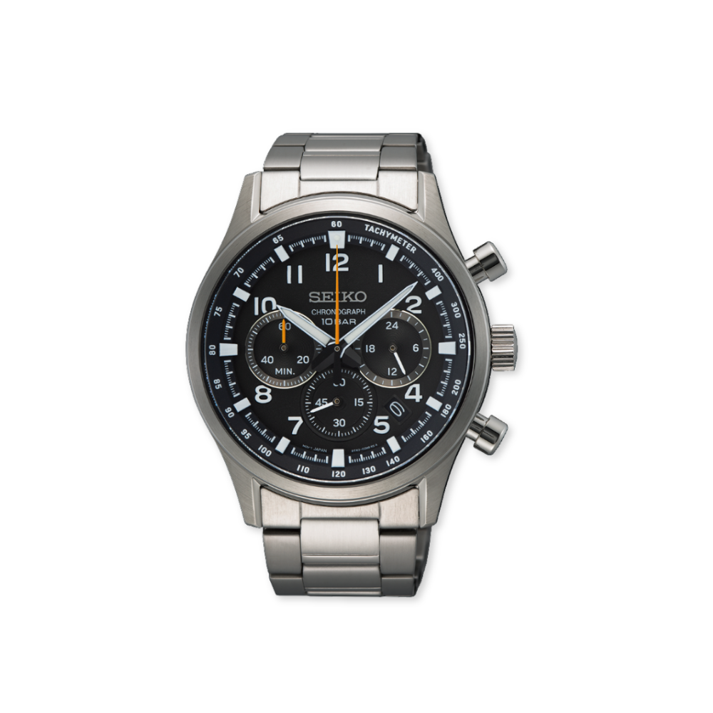 Seiko Quartz Watch with black chronograph dial