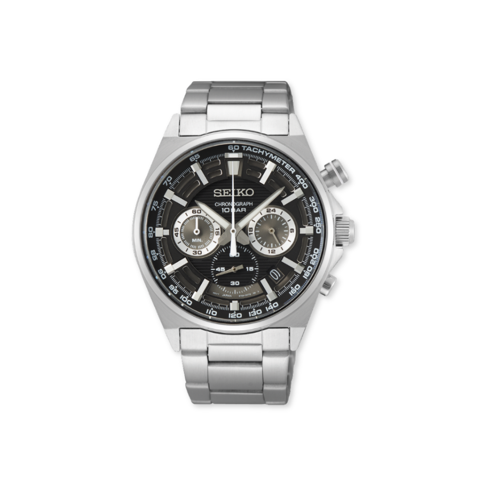 Seiko Quartz Watch with black chronograph dial