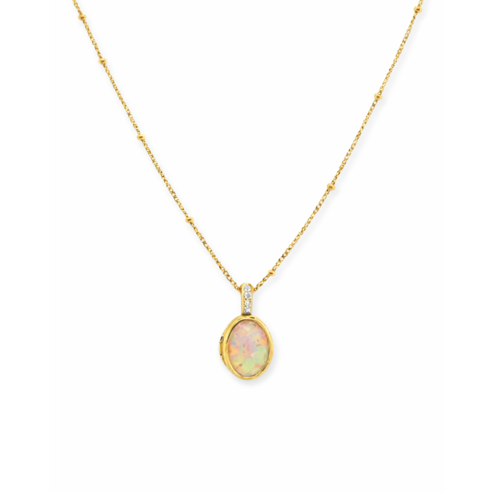 opal locket necklace gold vermeil