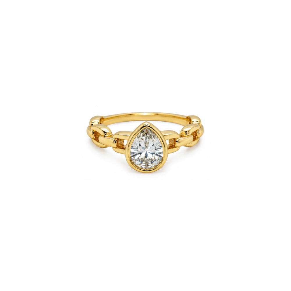 Pear Cubic Zirconia Paperclip Ring in gold plated recycled brass