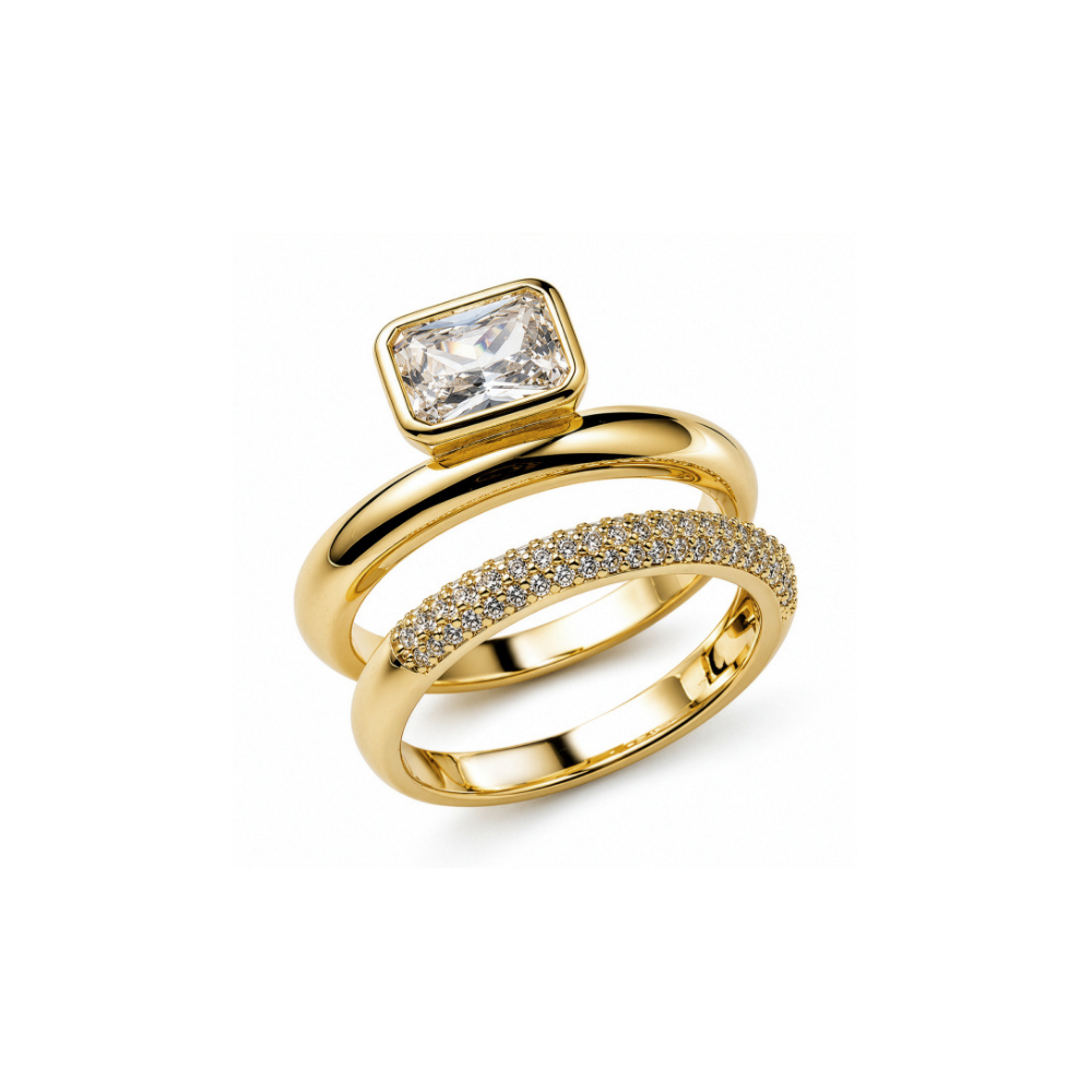 Gold vermeil emerald cut CZ stacking ring set