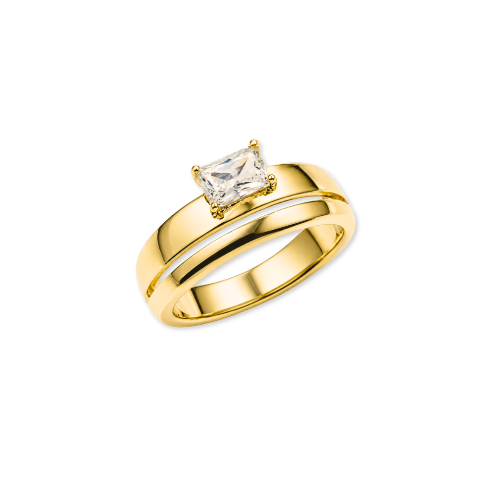 Gold plated Radiant Cubic Zirconia Split Band Ring