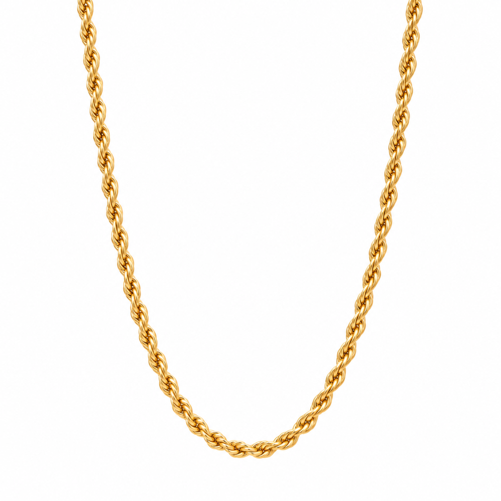 Semi-solid 10K yellow gold 3mm rope chain necklace