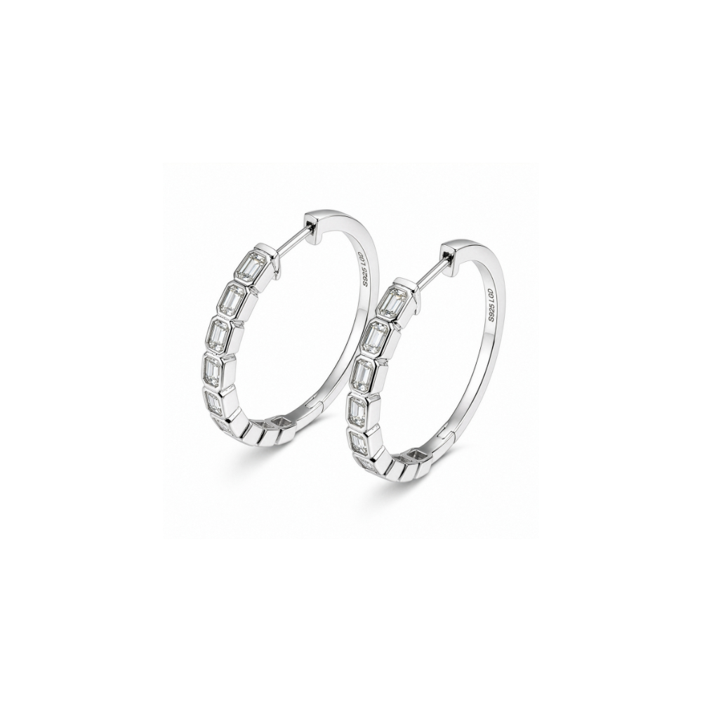 Emerald Cut Lab Diamond Hoops in sterling silver