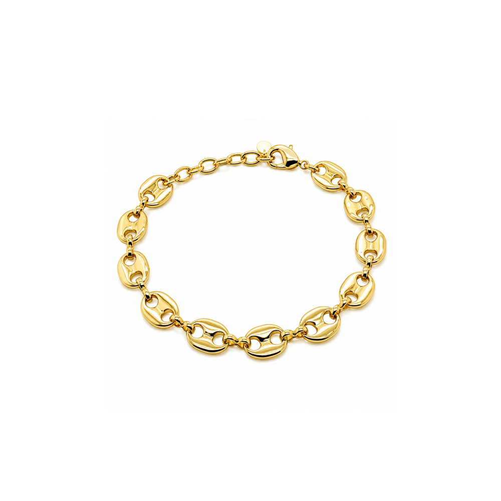 Puffy Anchor Bracelet in 14k gold vermeil with polished anchor links