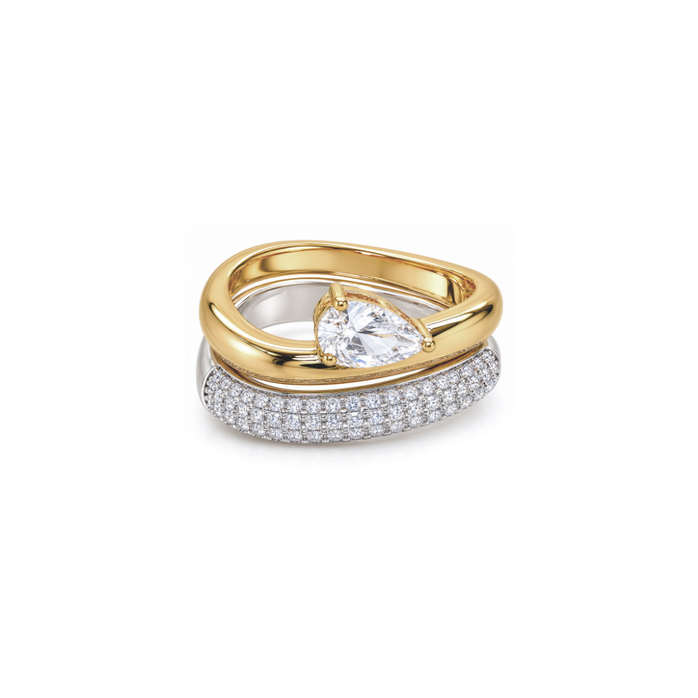 Two-tone pear cubic zirconia stacking ring set