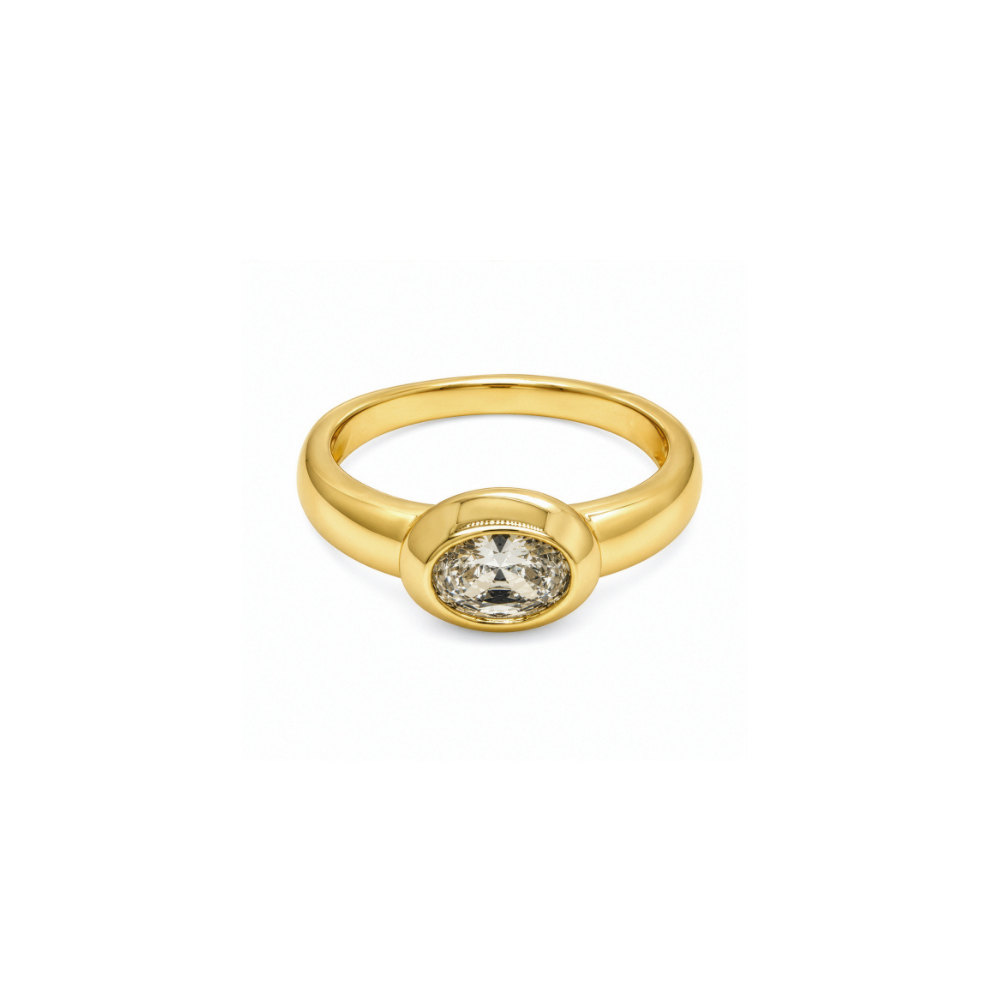 Oval Cubic Zirconia Bezel Set Ring in 14k gold vermeil