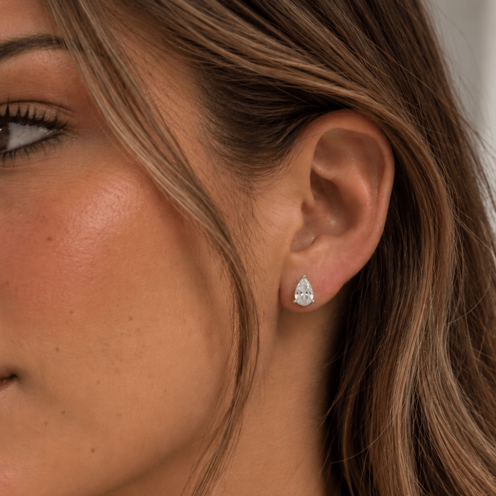 2 Carat Total Weight Pear-Shaped Lab-Grown Diamond Stud Earrings in 14K White Gold - Karen's Fine Jewellery