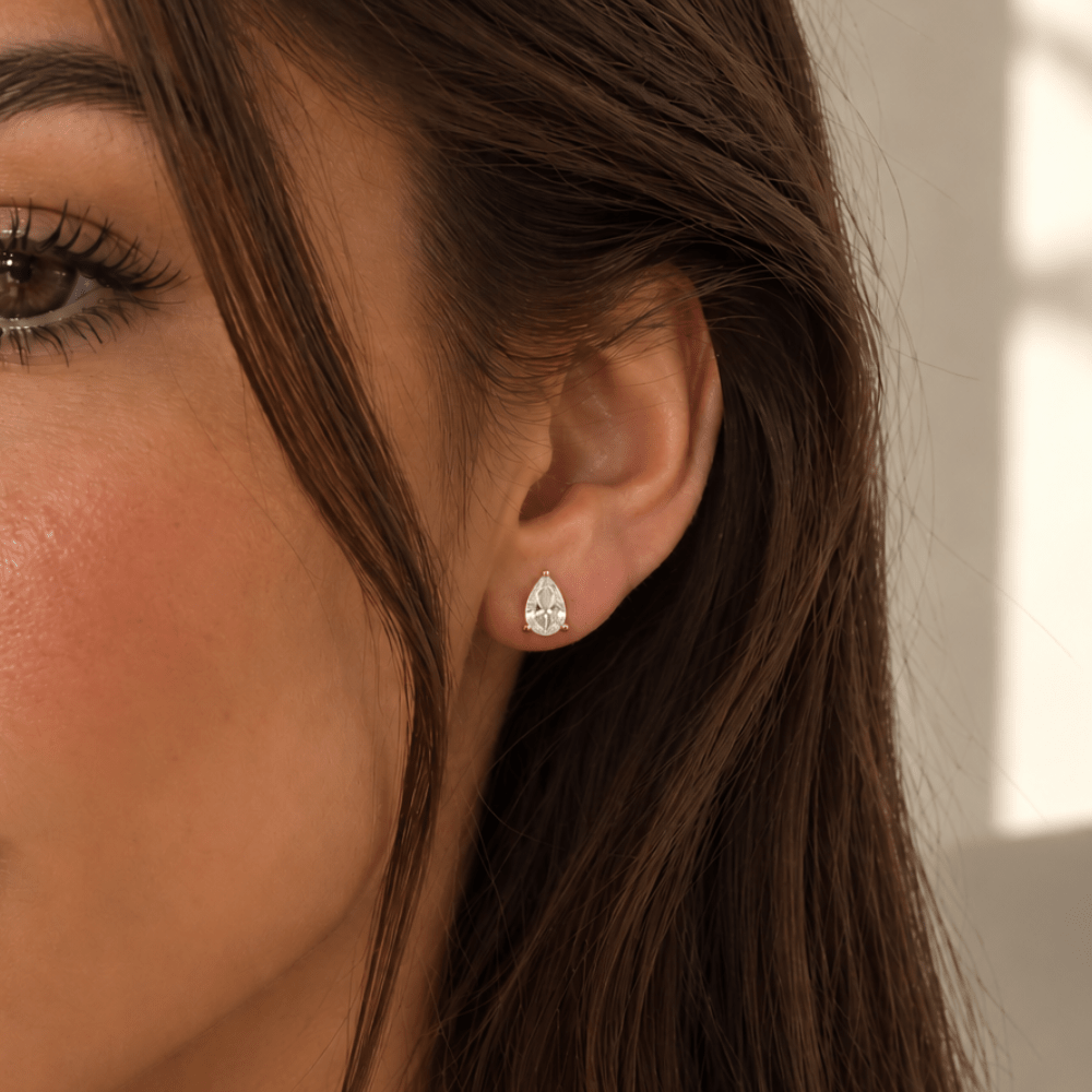 2 Carat Total Weight Pear-Shaped Lab-Grown Diamond Stud Earrings in 14K Yellow Gold - Karen's Fine Jewellery