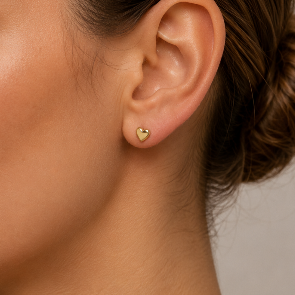 Heart Flat Back Studs worn on ear