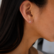 3mm x 3mm clover stud worn on earlobe