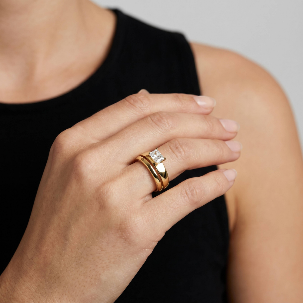 Radiant Cubic Zirconia Split Band Ring worn on hand