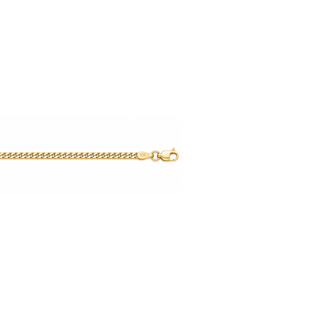 Close-up detail of a lobster clasp on a 10k yellow gold miami cuban chain necklace