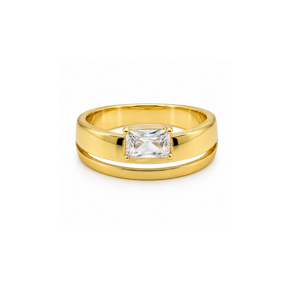Gold tone cubic zirconia split band ring