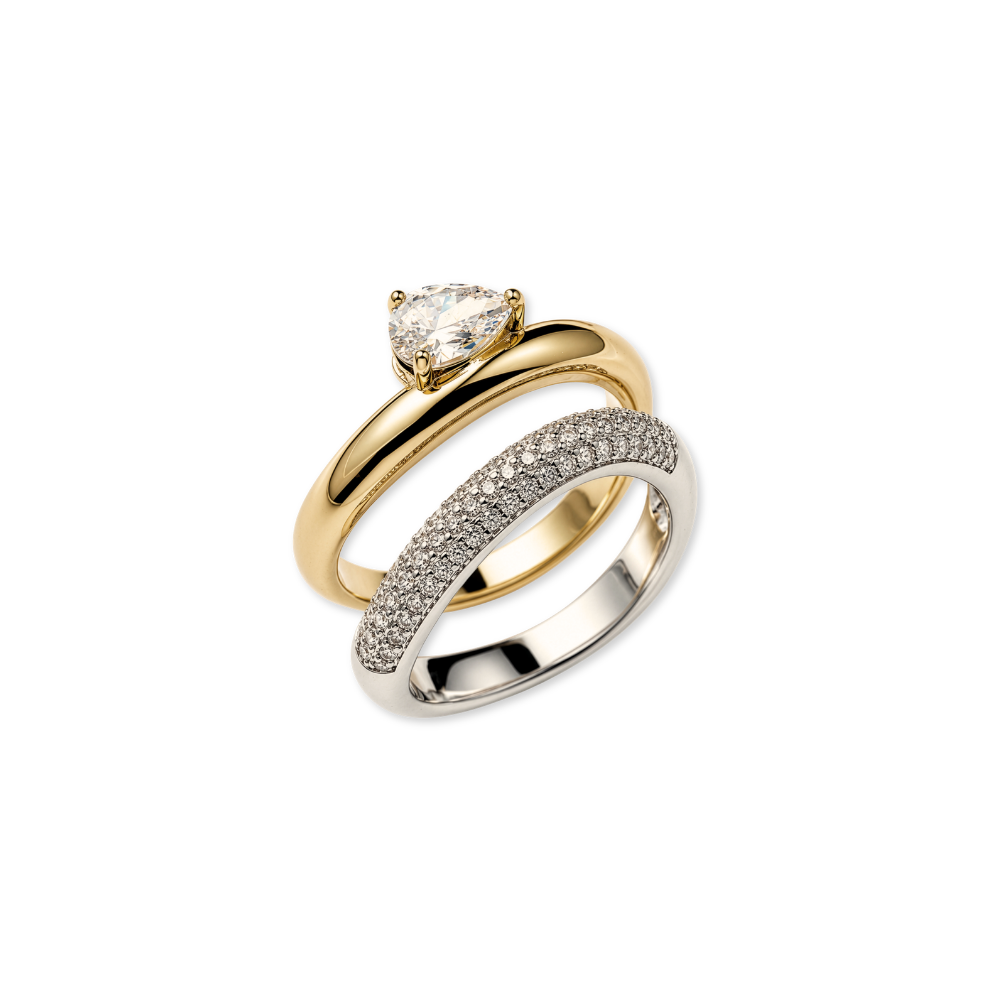 Gold vermeil pear CZ ring with rhodium pavé band