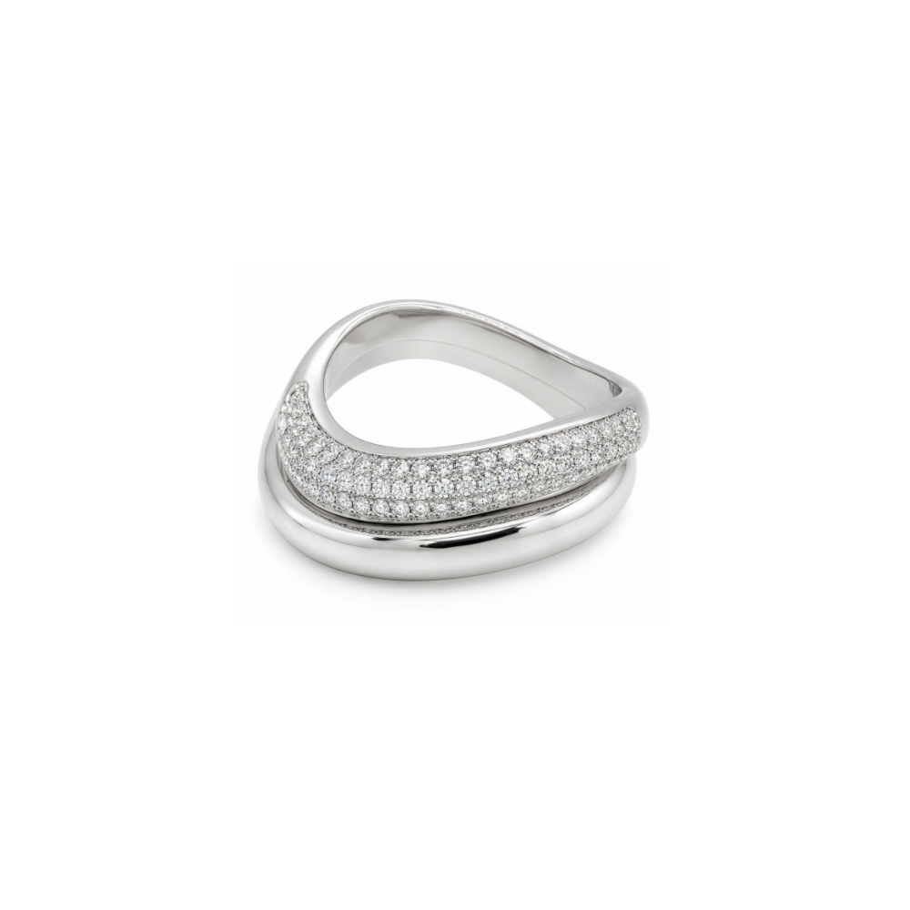 Cubic Zirconia Pavé Wave Ring Set in rhodium plating