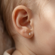 Petite pear shape flat back earring on baby earlobe
