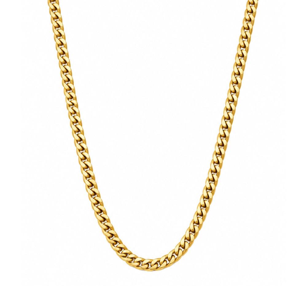 Semi-solid 10K yellow gold 4mm miami cuban chain necklace
