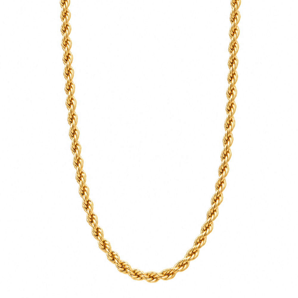 Semi-solid 10K yellow gold 4mm rope chain necklace