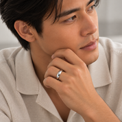 10k white gold 5mm wedding band worn by male model