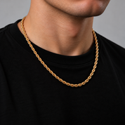 20-inch 10k yellow gold semi-solid rope chain necklace worn by a male model