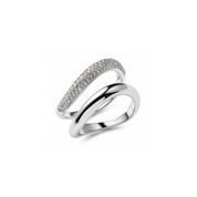 Rhodium plated pavé and polished wave rings