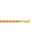 Close-up detail of a lobster clasp on a 10k yellow gold rope chain necklace