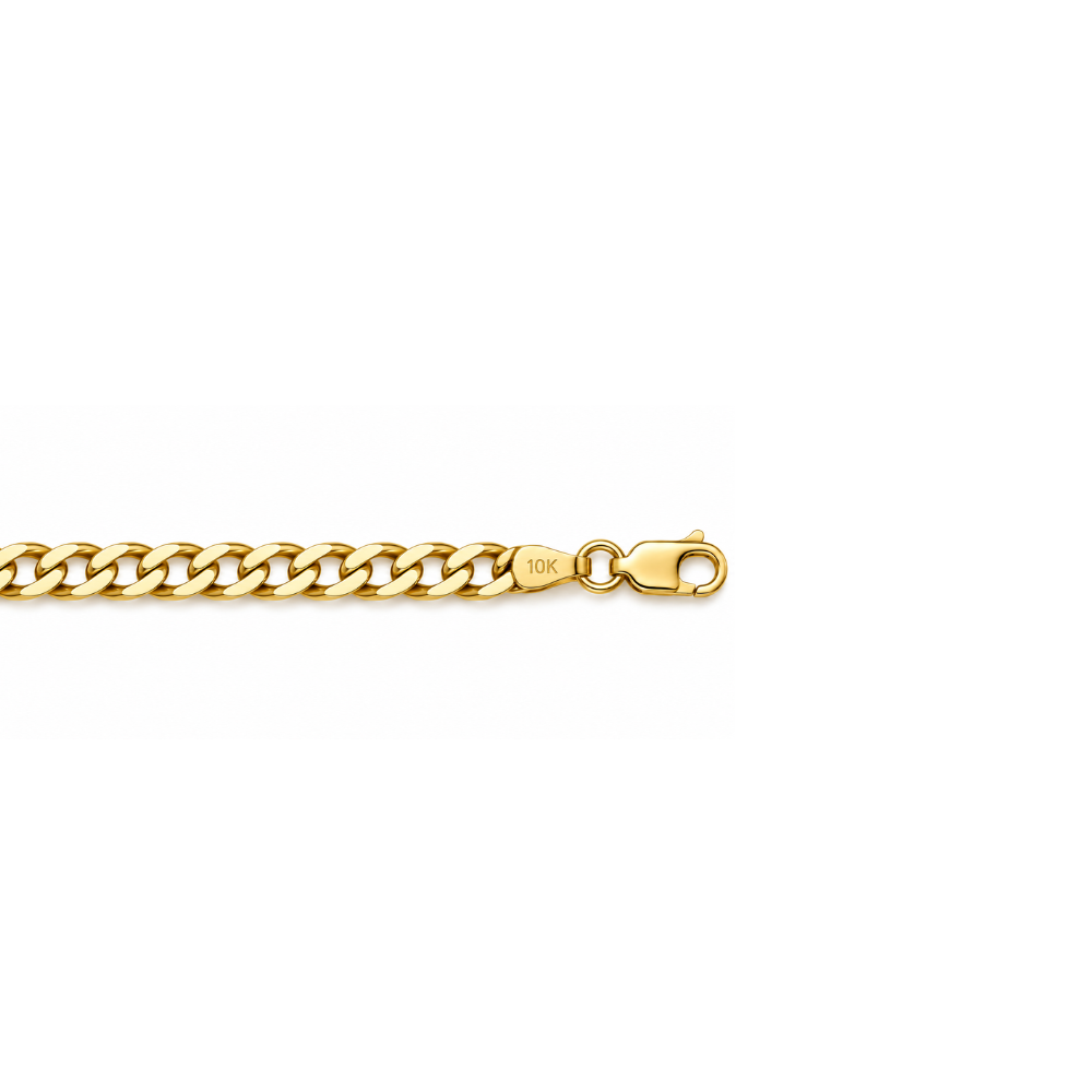 Close-up detail of a lobster clasp on a 10k yellow gold open link chain necklace