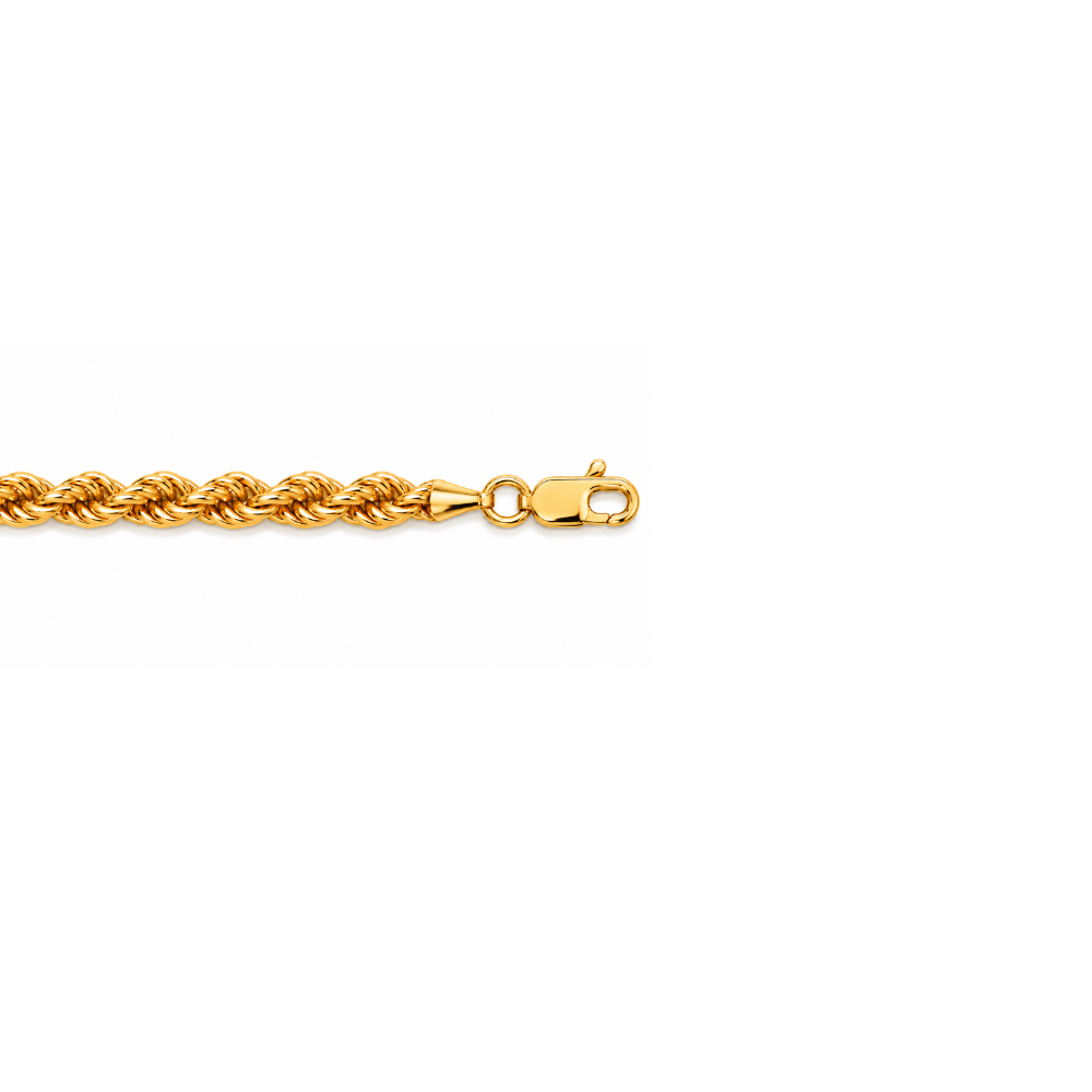 Close-up detail of a lobster clasp on a 10k yellow gold rope chain necklace