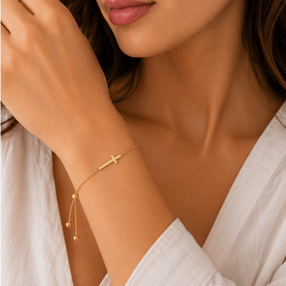 Adjustable Sideways Cross Bracelet - Karen's Fine Jewellery