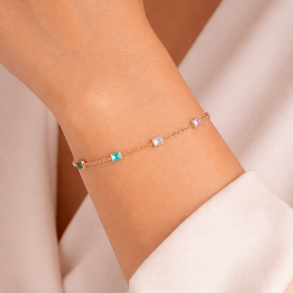 woman wearing baguette stone bracelet
