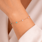 woman wearing baguette stone bracelet
