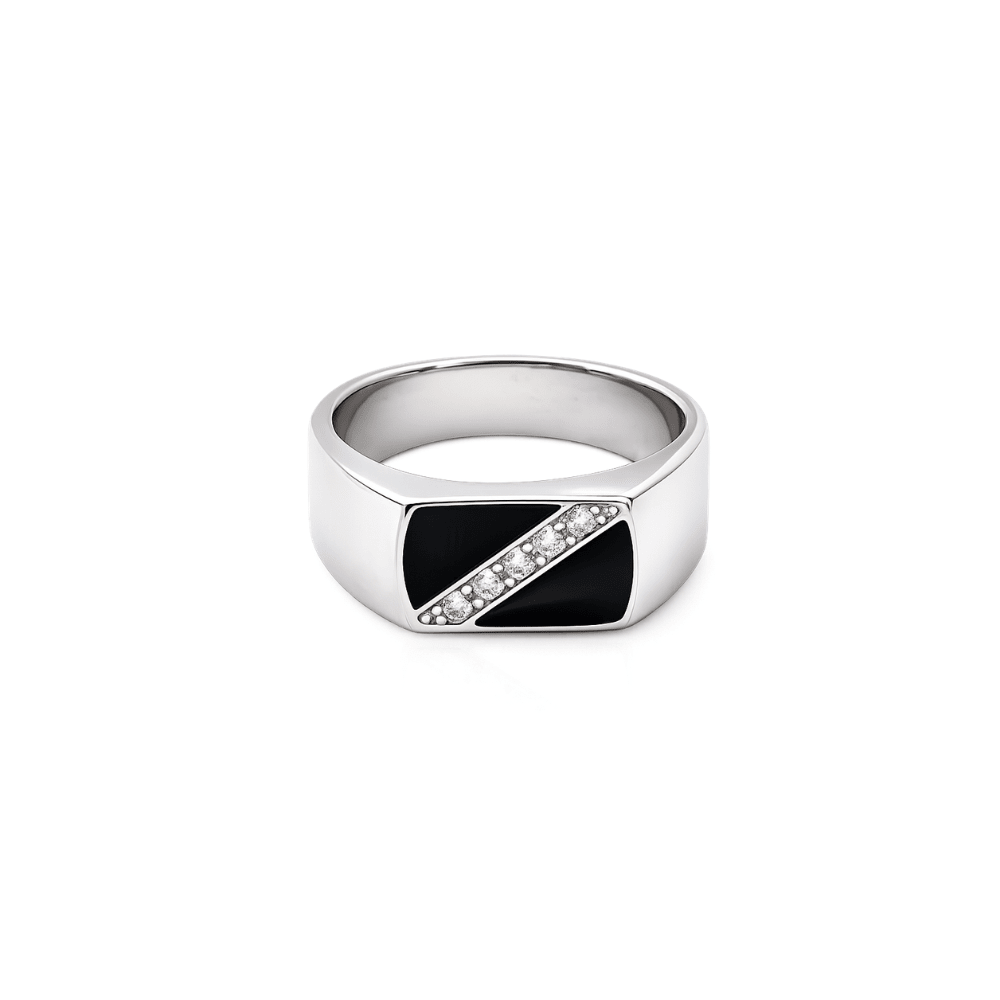Black Onyx & Cubic Zirconia Signet Ring - Karen's Fine Jewellery