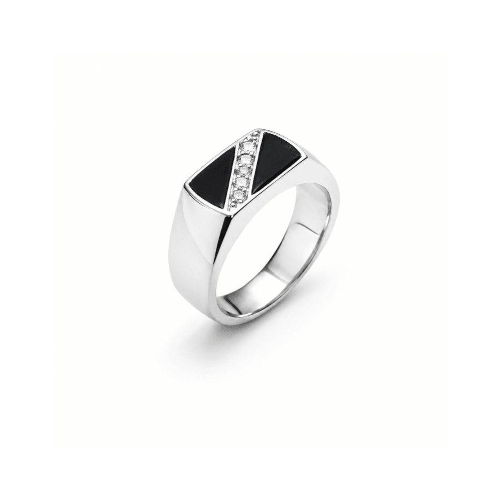 Black Onyx & Cubic Zirconia Signet Ring - Karen's Fine Jewellery