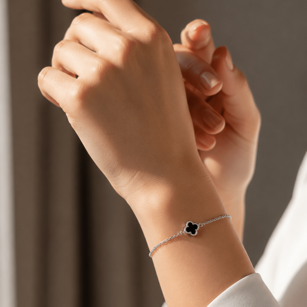 Black Onyx Mini Clover Bracelet - Karen's Fine Jewellery