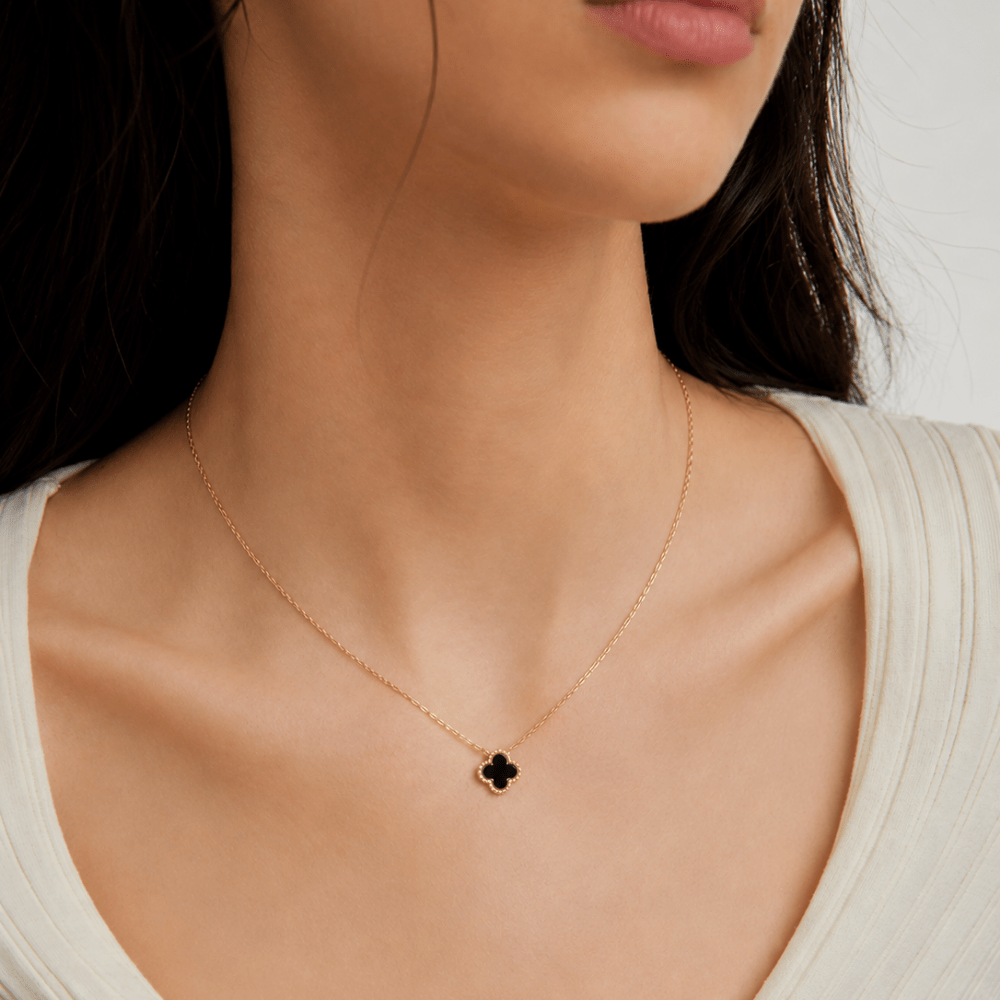 Black Onyx Mini Clover Necklace - Karen's Fine Jewellery