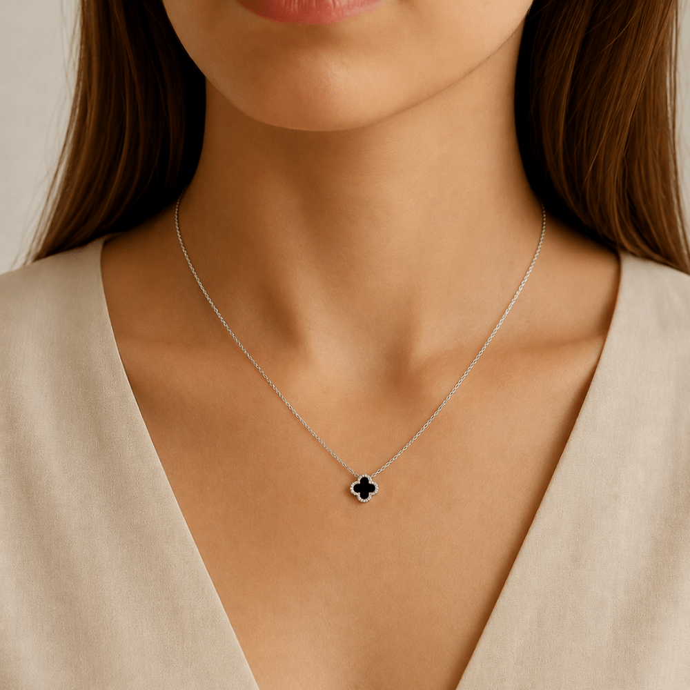 Black Onyx Mini Clover Necklace - Karen's Fine Jewellery