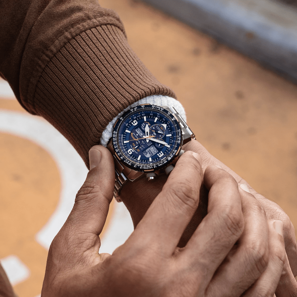 a person wearing the Skyhawk Citizen watch