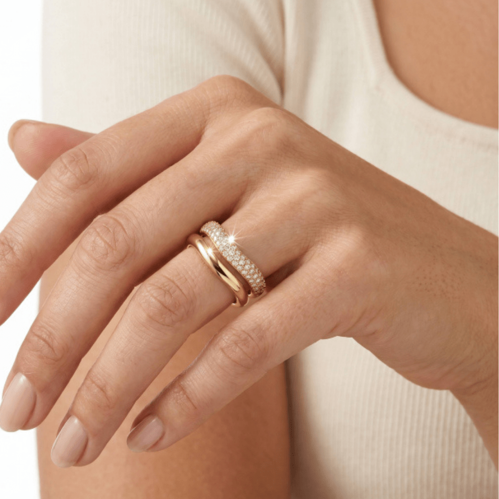 Cubic Zirconia Pavé Wave Ring Set - Karen's Fine Jewellery