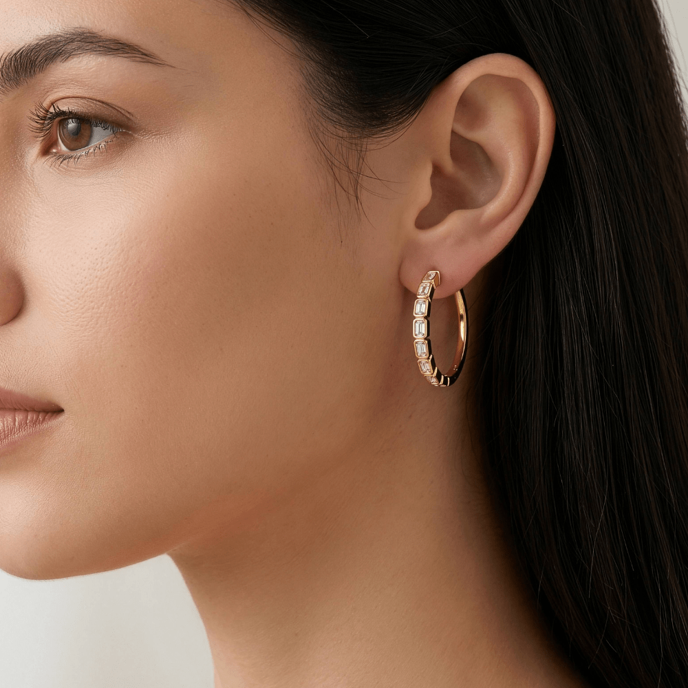 Emerald Cut Lab Diamond Hoops - Karen's Fine Jewellery