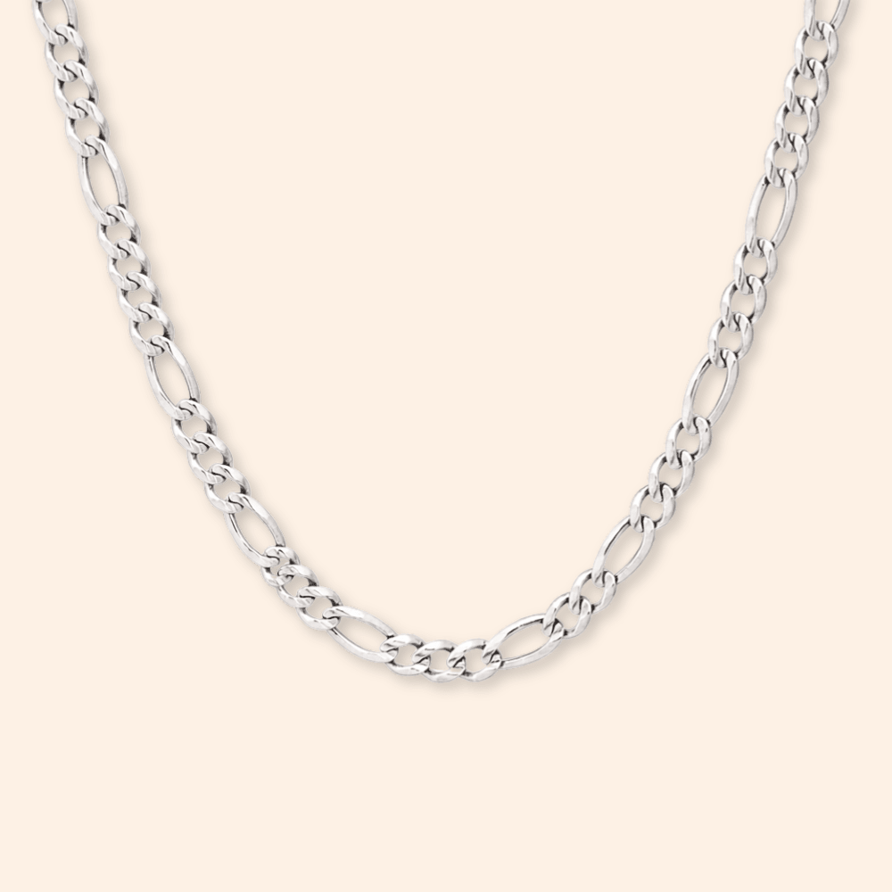 silver chain necklace figaro style detail
