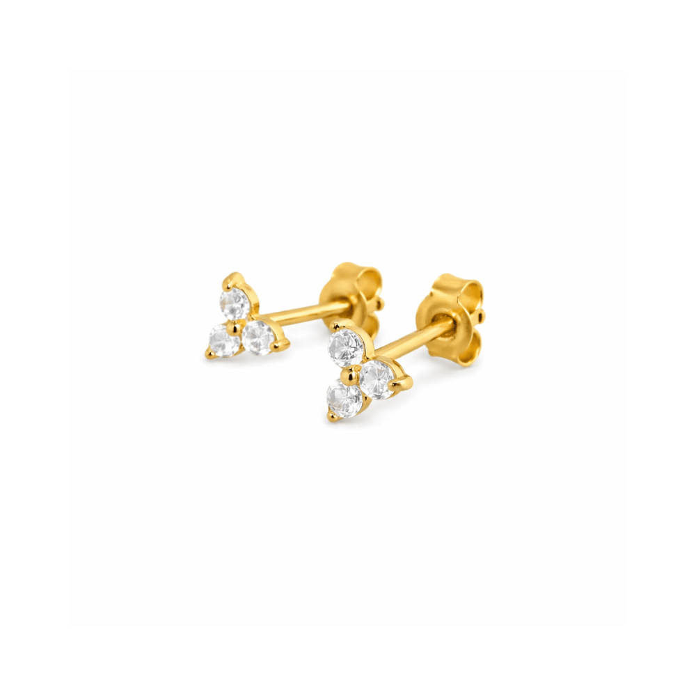 gold flower stud earrings cubic zirconia