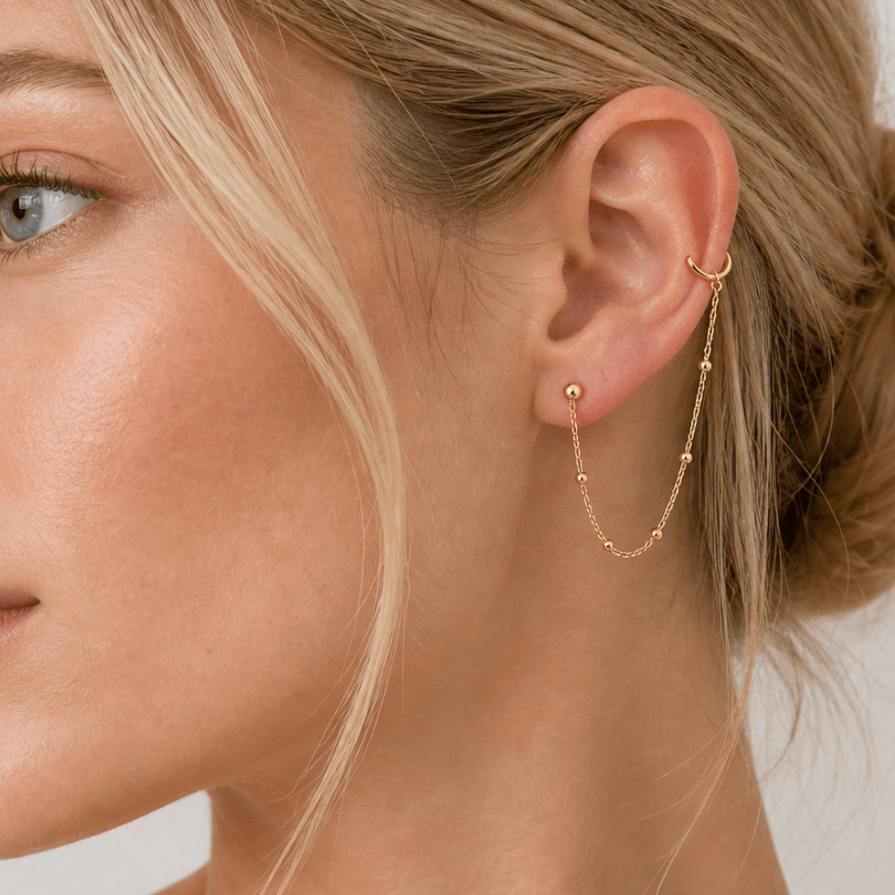 Gold Chain Connector Single Earring - Karen's Fine Jewellery