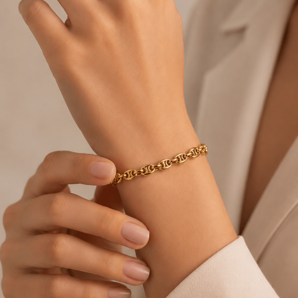 Gold Puffy Anchor Chain Bracelet - Karen's Fine Jewellery