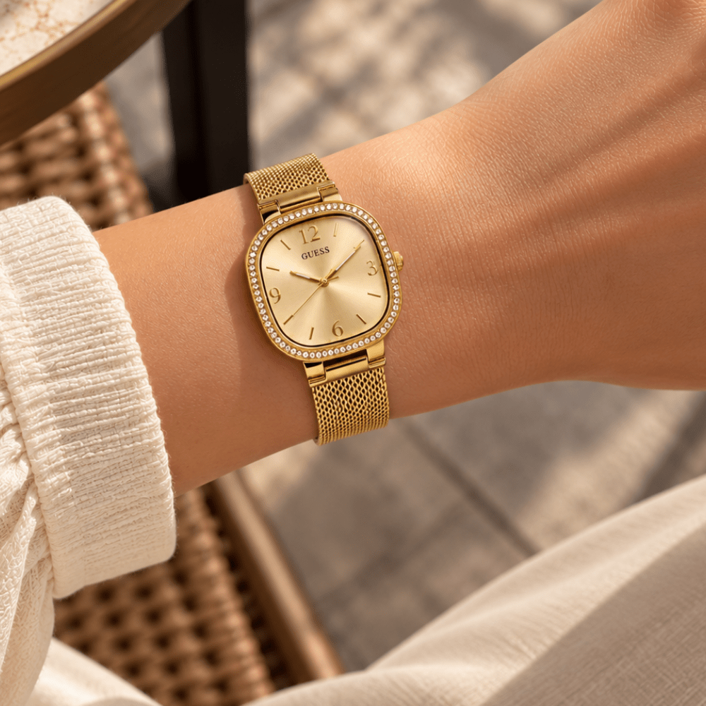 Gold-Tone Mesh Guess Watch - Karen's Fine Jewellery