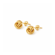 gold love knot studs close up