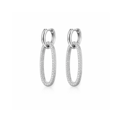 silver oval hoop earrings with cubic zirconia