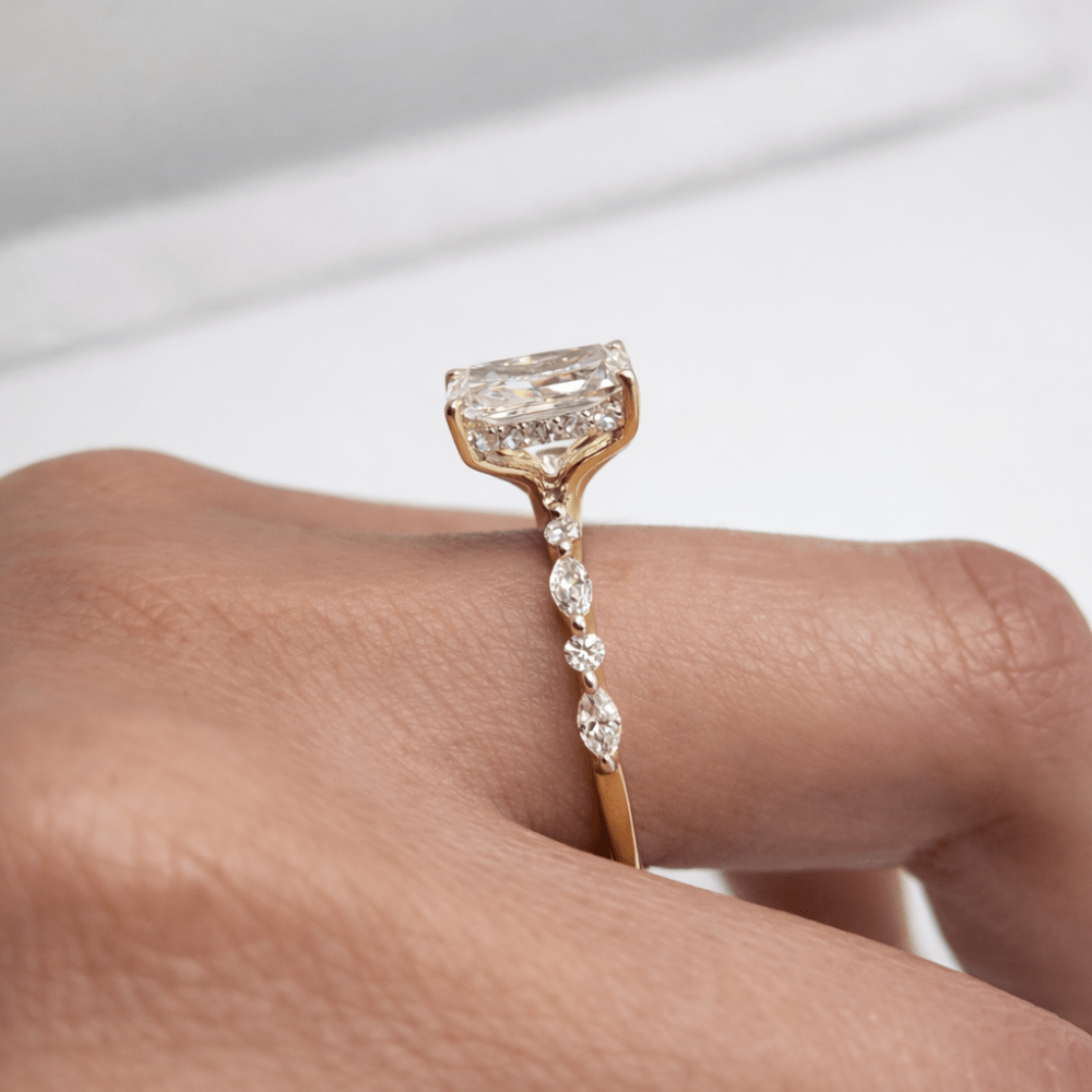 detailed close-up of a radiant cut 2.5ct engagement ring